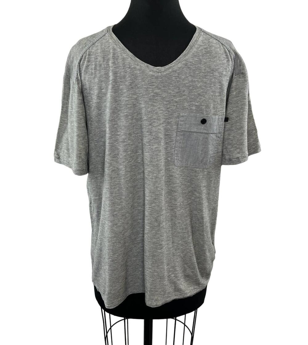 Alchemy Equipment Men Gray V-Neck Pocket Short Sleeve Top Organic Cotton Hemp M